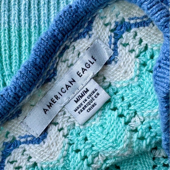American Eagle Outfitters Blue & Mint Chevron Knit Crop Tank Top Size M - Picture 4 of 9
